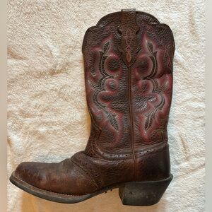 Brown Western Cowboy Boots with pink Embroidery
